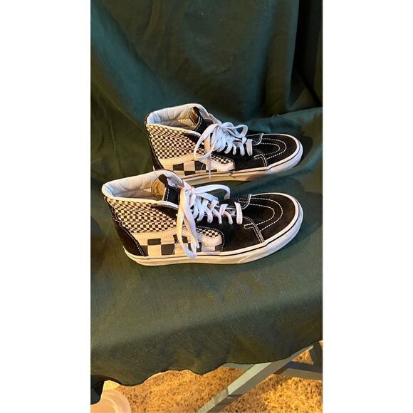Vans Old Skool Checkered Lace Up High Cut Skate Shoes Black White Size 4.5 - Picture 6 of 13